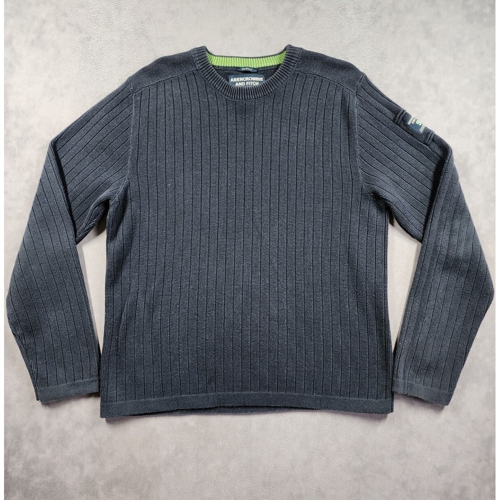 Abercrombie and Fitch Sweater Mens L Charcoal Ribbed Muscle Fit Crewneck Cotton